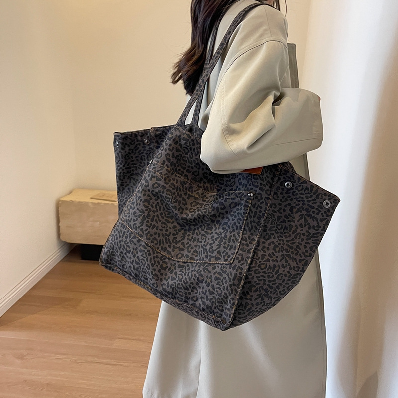 Women Bags For Office - Leopard Pattern Tote Bag Vintage Canvas
