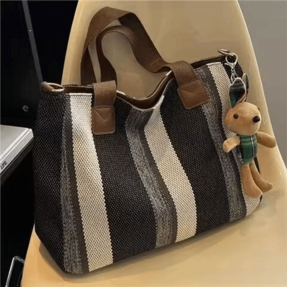 Women Bags For Office - New Cloth Striped Tote Bag Adjustable